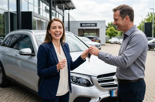 Happy borrower receiving car keys